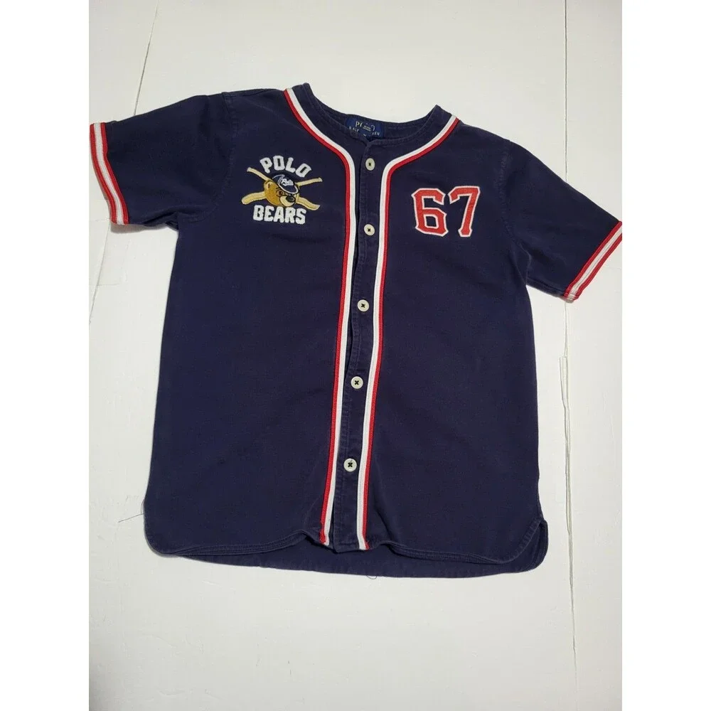 (#L1) Polo Ralph Lauren Polo Bears Jersey Shirt Blue Size Kid's M (10-12)